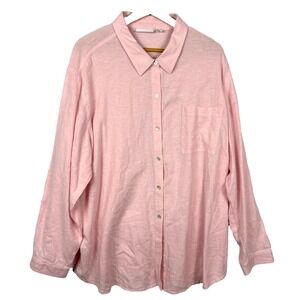 Susan Graver Womens LongSleeve Linen Tunic Button Up Shirt 2X Breathable Coastal